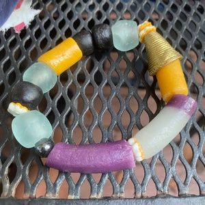 Purple and gold beaded stretch bracelet